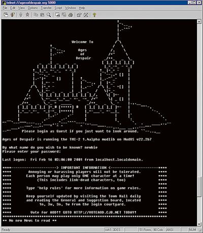 Ages of Despair login screen